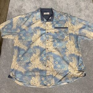 Pacific Marlin Shirt Mens XL Blue Hawaiian Floral Button Front Short Sleeve